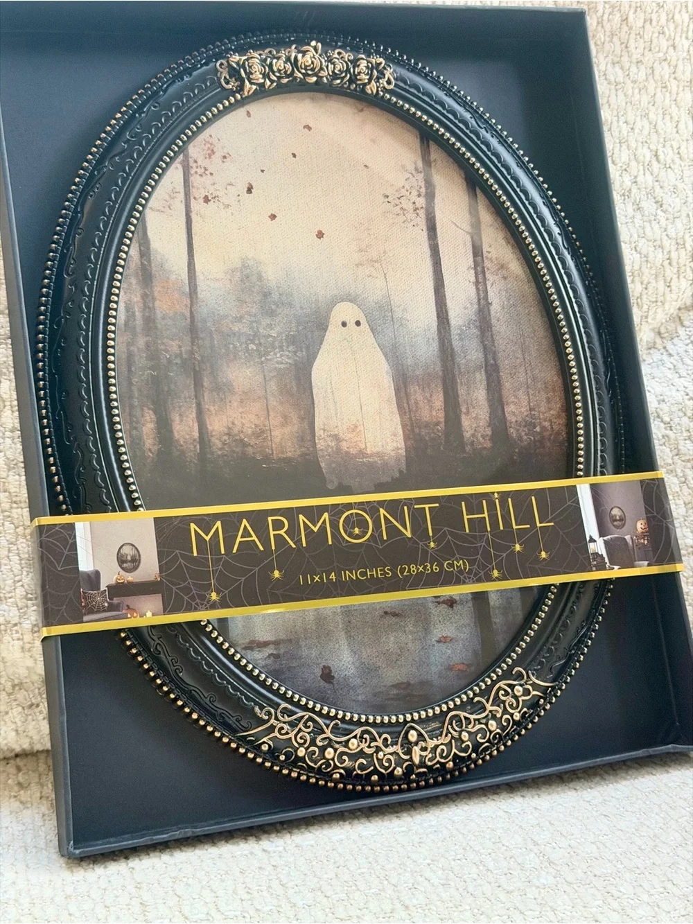 Marmont Hill Halloween Framed Art Viral Ghost in Woods Wall Decor Oval 11x14 New
